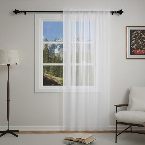 SUNLIMEI Cortinas Salon Modernas 75 x 190 cm Translucido Moderno Decoracion Translucidas Visillos con Manguito de Varilla para Dormitorio Matrimonio Comedor, Blanco