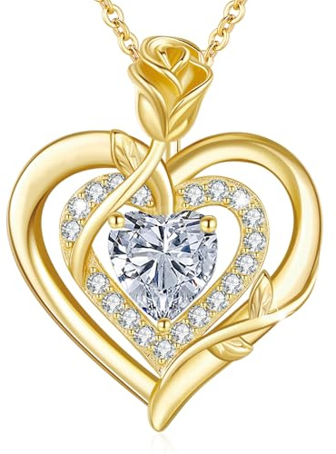 Halskette Damen Silber Rose Herz Halskette Geburtsstein Schmuck Geschenke | Muttertag Geburtstag Valentinstag Weihnachten Geschenke für Frauen Freundin Mama