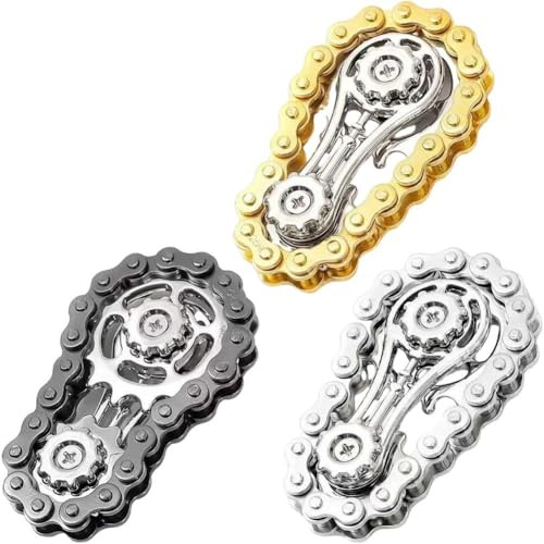 HiyyFloy 3 Stück Coole Kettenräder, Fidget-Fahrradkette, Handrolle Zur Linderung Von Angstzuständen, Zusammenbaubares Fidget-Spinner-Ring-Spielzeug, Sensorisches Fingerspitzen-Spielzeug Aus Metall