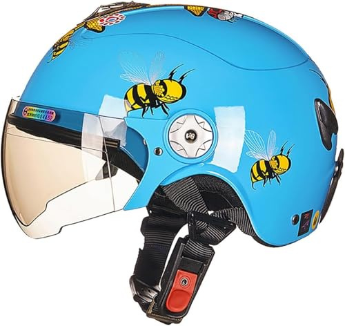 Casque de Moto Enfant, Casque Demi-Jet léger avec visière Solaire, pour garçons et Filles, Casque de cyclomoteur, Tous Temps, pour Les 3-16 Ans I,50-56CM