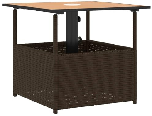 Tomostar Couchtisch für den Garten, mit Loch für Sonnenschirm, Beistelltisch, Wohnzimmer, Außenbereich, Braun, 55 x 55 x 46,5 cm, Polyrattan