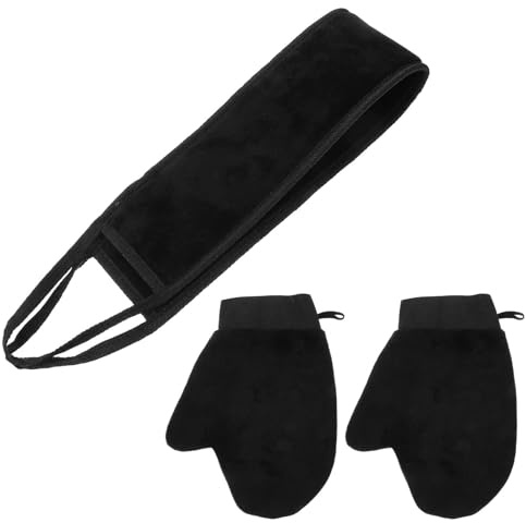 SEWACC Moufles Exfoliants Bain en Pe Film et Flocage, Set de Noir pour Exfoliation Profonde Peau, Usage Quotidien et Salle de Bain