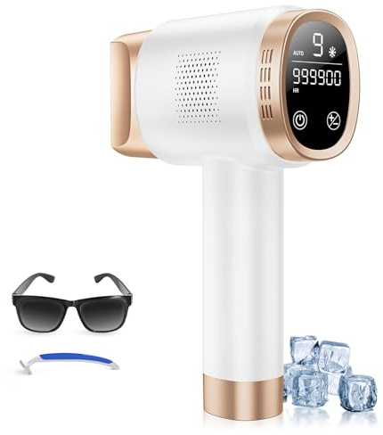 Épilateur Lumière Pulsée 21J avec Système de Refroidissement à 8 °C, 9 Niveaux et Lumière Rouge 600 nm, Écran Tactile LCD, Épilation Laser pour Visage, Bras, Maillot, Femmes et Hommes, Blanc