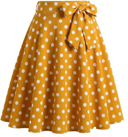 WERFORU Jupe midi pour femmes 50s Rock Polka Dot Rockabilly Vintage A ligne Swing Jupe plissée avec ceinture, jaune, XXL