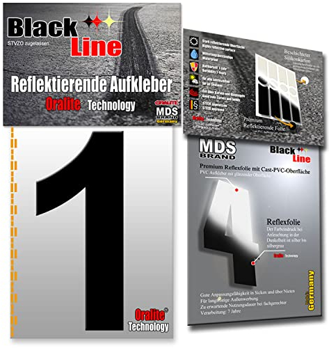 MDS Brand 15cm Design Reflektierende Zahlen Aufkleber | LKW Marking Grade reflektoren für Hausnummer & Mülltonnen | Selbstklebende Klebezahlen & Wetterfest R-15 Schwarz (1)
