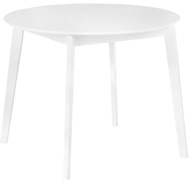 Beliani Esszimmertich Dia. 100 cm MDF-Platte/Gummibaumholz weiß Roxby