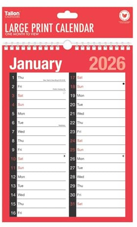 2026 Calendar A4 Large 2 Column Month to View Spiral Bound Wall Planner Organiser for Home Business Work Office School