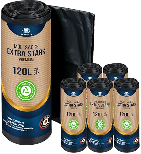 Profi Müllsäcke 120L - EXTRA STARK - 70 μ - bis 30 kg belastbar - 100 Stk - reißfeste Müllbeutel 120L - stabile Mülltüten 120L - 20 bis 600 Säcke wählbar (100)