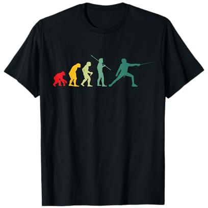 SteMi Vêtement Escrime Cadeau - T-Shirt Evolution Escrimeur - Multicolore - S - Coupe Classique - Manche Courte - Imprimée Lettre - Sports - Unisex-Adultes