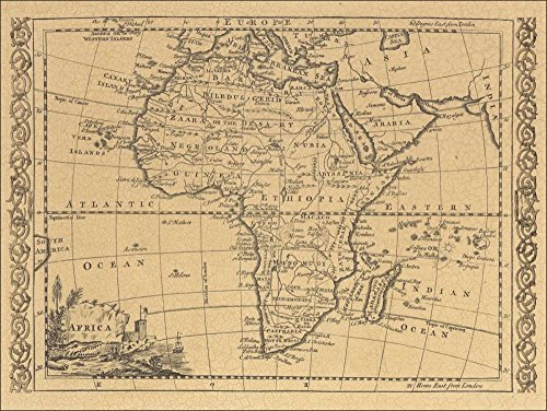 Leinwand-Rahmen mit amerikanischer Box Afrika 1800 Weltkarte – traditioneller horizontaler Kunstdruck-Karten, antike Palmen, schwebender Rahmen, 30,5 x 40,6 cm