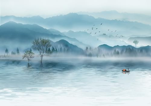 Wesmilewallpaper Papier Peint Panoramique 3D Intissé soie Tapisserie Muraux Poster 350x245cm Décoration D'Art Zen Bleu De Paysage Naturel