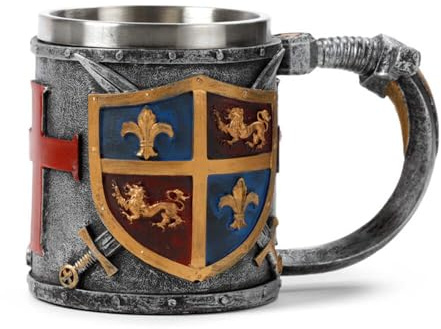 Puckator Decorative Coat of Arms Gold and Silver Tankard - Beer Gift Glasses for Him - Viking Drinking Mug Mugs Horn Gifts for Men - Mens Stuff - Metal Cup Jug Glass - Home Decor Accessories