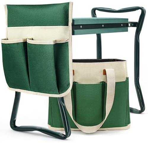 AZBESTPRO Garden Stool and Kneeler,Foldable Gardening Bench with Tool Bag Pouch EVA and Garden Gloves,Garden Kneeler and Seat Gardening Gift for Women Men