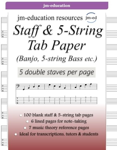 Staff & 5-String Tab Paper: (Banjo, 5-String Bass etc.)
