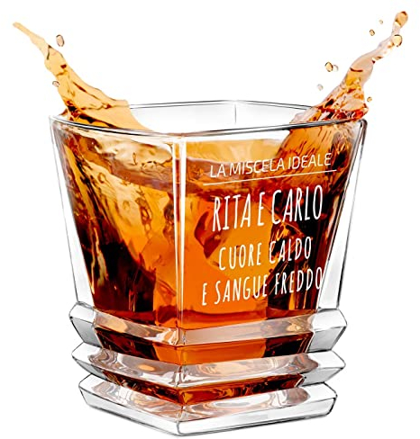 Maverton Bicchiere da whisky 280 ml in vetro - incisione personalizzata - bicchiere per whiskey - bicchiere di cristallo - per coppia per matrimonio - per nozze per Natale - Miscela