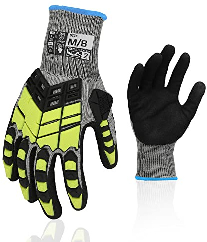 Graloky Safety Work Gloves,Impact Gloves for Men Women,Cut Resistant Non-Slip Heavy Duty Gloves with Nitrile Grip,Touch Screen Glove with Impact Protection for Gardening Mechanic Construction, Medium