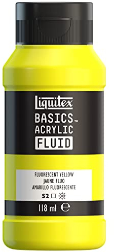 Liquitex 8870422 Basics Fluid Acrylfarbe mit fließender Konsiszenz, schnell trocknend, lichtecht, wasserfest, auf Wasserbasis, 118ml Flasche - Gelb Fluo