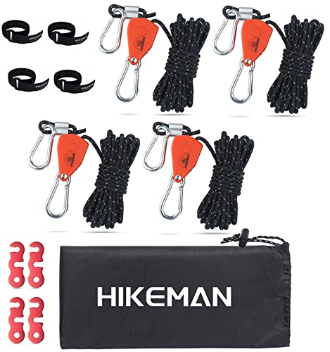 Tent Guy Ropes with pulley - 4mm Reflective Cord Tent Guide Rope with Aluminum Adjuster for Outdoor Camping Hiking Awning Tents (4PCS-Black)