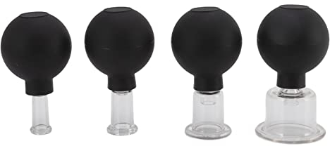 Natudeco 4Pcs Glass Cupping Set Silicone Cupping Therapy Set Ball Massage Vacuum Suction Cupping Black for Facial Skin Lifting Firming Improve Sleep