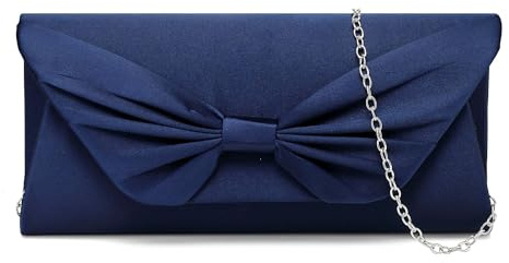 EVEOUT Pochettes et Clutches avec Noeud élégante pour Femme Sacs bandoulière Bow Satin Sac de Soirée Bourse de mariée pour Mariage(Bleu)