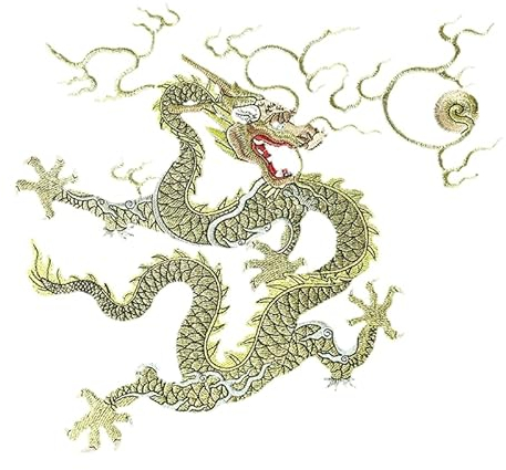 CEMELI Nine Wall Goldfaden Drache 27 x 26 cm Rock-Punk-Band großes Aufnäher zum Aufbügeln Stickerei Abzeichen für Kleidung Applikation