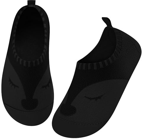 Kyopp Chaussons Enfants Garçon Fille Chaussons pieds nus Antidérapants Pantoufles Respirantes Douces Slippers Enfant Petits Chaussures(Noir 28/29EU)