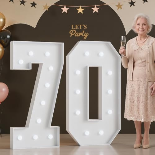 120cm Weiß Leuchtzahlen,Gigantische Leuchtende Zahlen Deko Geburtstag,Hochzeitstag,70.Geburtstagsfeier,Leuchtende Zahlen LED,Hochzeit Deko Geburtstag Verlobungsdekoration,Zahl 70