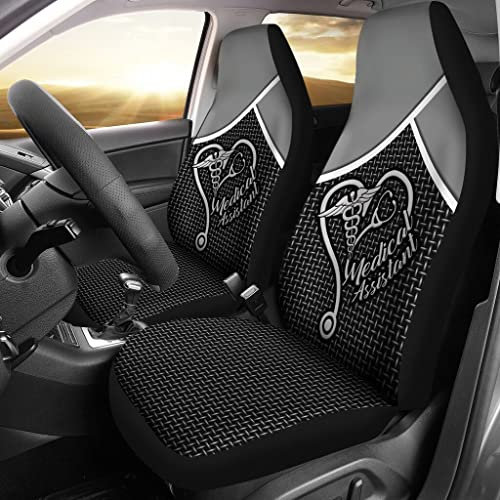 2 Stücke Sitzbezug Auto Vordersitze Medizinischer Assistent, Stethoskop, Medizinisches Symbol, Schwarz Auto Sitzbezug Einfach Zu Montierende Autositzbezug 52X138Cm Für Anhänger, Wagen, Wohnmobil