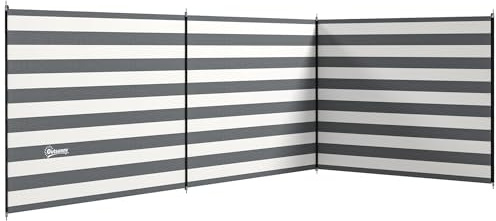 Outsunny 4 Pole Camping Windbreaks, Beach Wind Shield Shelter with Carry Bag and Steel Poles, Outdoor Caravan Privacy Shield, 540cm x 150cm, Grey and White