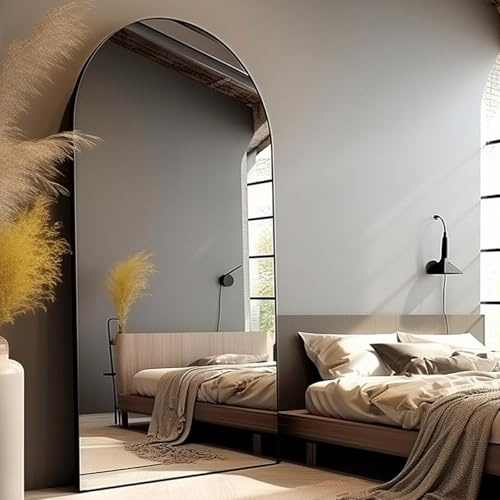 AyeWish Floor Mirror, Oversized Full Length Mirror, Arched Mirror, Large Standing Mirror, Tall Mirror, Wall Mounted, FreeStanding, Giant Mirror, 81×41, Aluminum Frame - Black