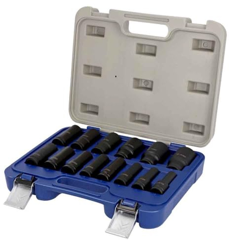 Juego de 14 vasos hexagonales de impacto de 1/2, en caja de plástico