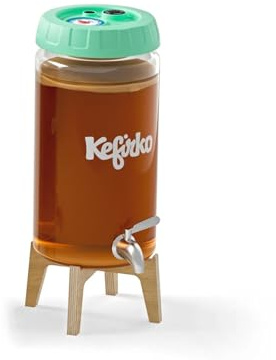 Kefirko Kombucha Fermentation Kit | Home Brewing Glass Jar, Lid, Filters, Fermentation Clock & Recipe Book, 4Litre (Green)