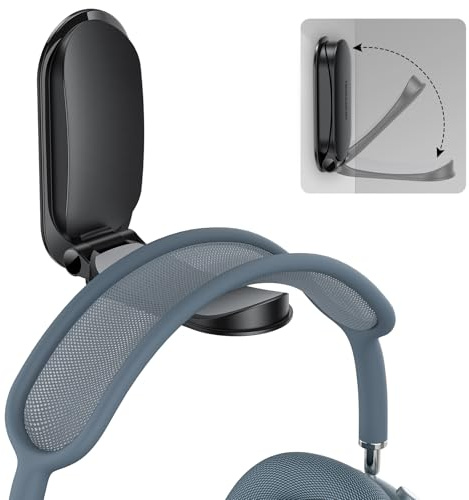 OMOTON Headphone Stand for Desk, Foldable Sticky Headset Stand Holder, Headphone Holder Hook Mount with Non-Slip Silicone, PC Gaming Accessories for Airpods Max, All Earphones- Black