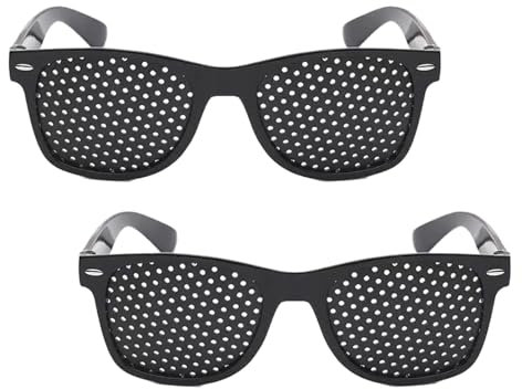 HUATEEN Rasterbrille Augentraining & Lochbrille zur Sehverbesserung - 2er Set mit faltbaren Bügeln, Schwarz - Gitterbrille für Augentraining, Entspannung, Outdoor und Sonnenschutz