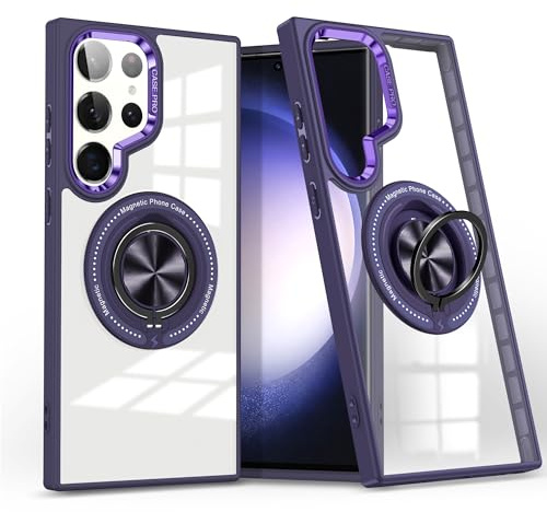 Kainevy for Samsung S25 Ultra Case Clear Magnetic with Metal Stand Ring Holder for MagSafe Phone Cover for Samsung Galaxy S25 Ultra Case Thin Hard Military Grade Shockproof Protective (Purple)