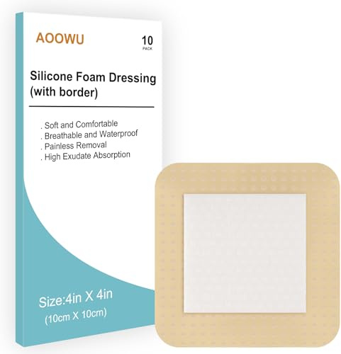 AOOWU Hydrokolloidförband 10 x 10 cm, Sårplåster med Självhäftande Yta, Hög Absorptionsförmåga och Vattenbeständighet, Hydrokolloidplåster för Lätta Exsudatsår, Blåsor, Akne, Sårvård (10 Stycken)