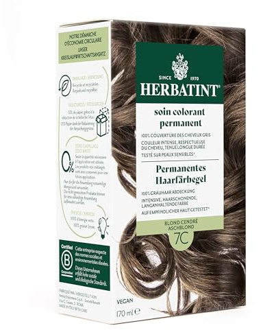 Herbatint Permanentes Haarfärbegel 7C Aschblond – 170 ml I Ohne Ammoniak, optimale Grauhaarabdeckung I Auf empfindlicher Haut getestet, mit 8 Pflanzenextrakten