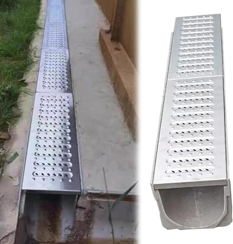 KIJyfgTR Canalón de Entrada, canalón Duradero con Rejilla de Acero Inoxidable, Cubierta Protectora de canalón for Garaje Exterior de hormigón(100x15x20cm)