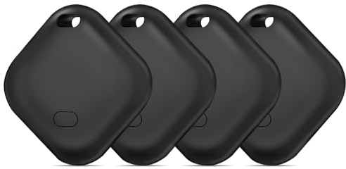AXFEE 4 st nyckelhittare, Bluetooth-spårare kompatibel med Hitta min (endast iOS), utbytbart batteri, vattentät smart artikelsökare för bagage, nycklar, väskor, resväskor, husdjur, plånböcker (svart)