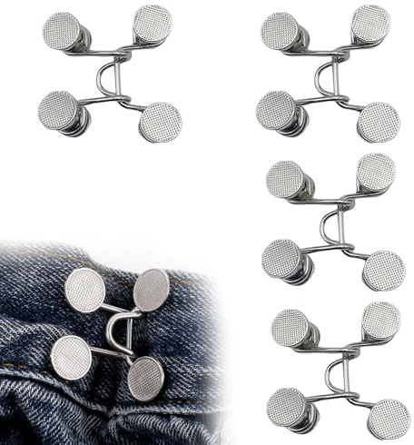 4 Sätze Hosenbund Enger Machen,Nagelfreie Taillenschnalle,Hosen Clip,Hosenknopf,Jeansknopf Verstellbare,Jeans Einstellbar Kein Knöpfe Ohne Nähen,Hosenknöpfe für Verkleinern,Waist Pins Verstellbaren