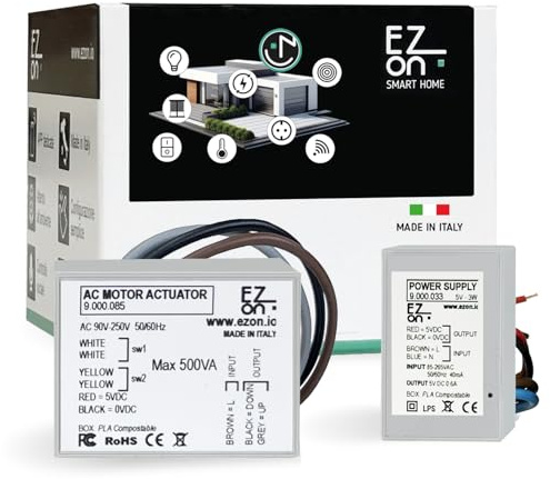 Kit completo Comando 1 Tapparella - Modulo di comando Smart per Tapparelle Elettriche, Sistemi di Oscuramento e tende, Controllo remoto con App ezon.io, Vocale con Alexa e Google Home