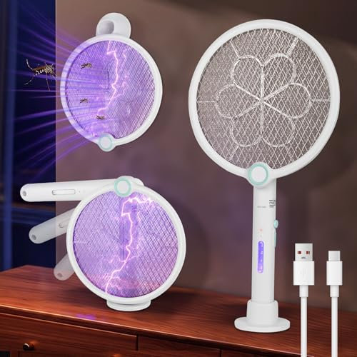 Apritsce Racchetta antizanzare elettrica in 1, protezione in rete a 3 strati, lampada antizanzare ricaricabile tramite USB da 3500 V per casa, giardino