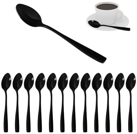 Afromy 12 Pieces Stainless Steel Teaspoons, Black Small Spoons for Tea, Dessert, Coffee, Sugar