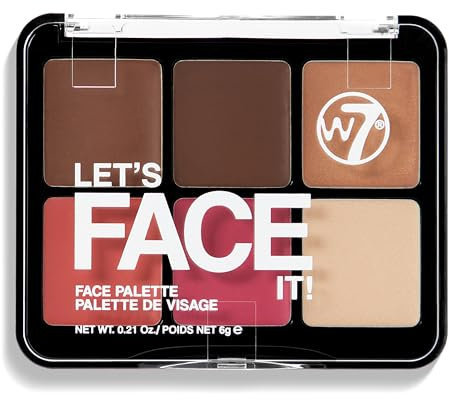 W7 Let’s Face It Cream Face Palette – Soft Glow - Palette Visage 6 Teintes Bronzer, Blush & Highlight - Texture Crème et Estompable
