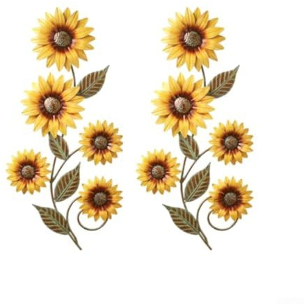 UrbanHui Metal Sunflower Wall Art for SCULPTURE 2 Pack Yellow Flower Decor for Home Garden Porch Living Room Outdoor Decoration