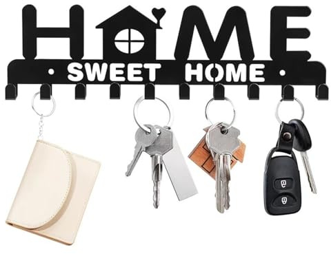 CutitiUU Metal Letter Home Key Wall Rack,Black Key Holder Hook,Key Holder for Wall Decor,House Decor Key Hanger Decorative with 10 Hooks for Front Door Kitchen and Home Keys Ideal Entryway Decoration
