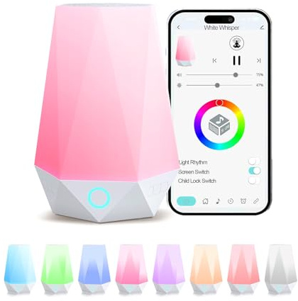Introti Machine à bruit blanc intelligente avec veilleuse, 32 sons relaxants, contrôle par application et minuterie - Machine à son de sommeil pour bébé et adulte, idéale pour la chambre à coucher et