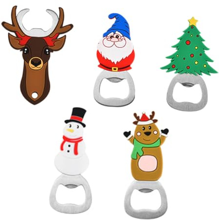 SEWACC 5pezzi Apribottiglie in Metallo Robusto Tema Natalizio Cartoon Manuale e Portatile Per Birra e Vino Per Cucine Campeggi e Feste