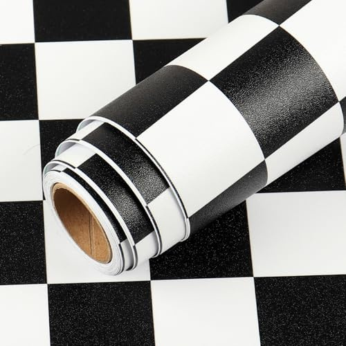 LACHEERY Papier Adhesif pour Meuble Noir Blanc Damier 30cm x 400cm Papier Peint Autocollant Chambre Vinyle Adhesif Meuble Cuisine Rouleau Film pour Armoire Table Salon Imperméable Sticker Porte