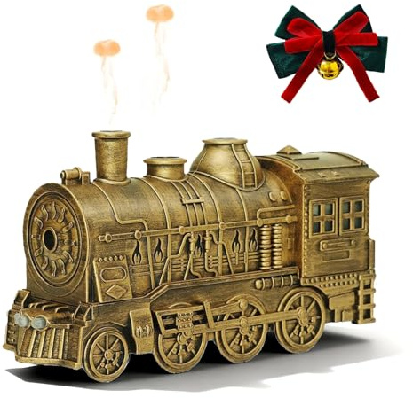 Christmas Train Diffuser, Vintage Steam Train Aromatherapy Humidifier with Remote, Retro Gold Essential Oil Diffuser, Dual Mist Outlets, 300ML Capacity, Cool Mist Aroma (Gold, No Remote)